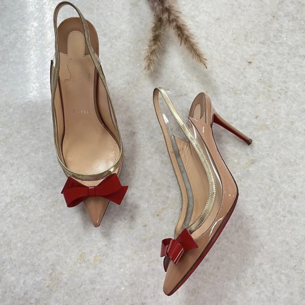 Christian Louboutin Suspenodo Sling 85Nude and Red Heels